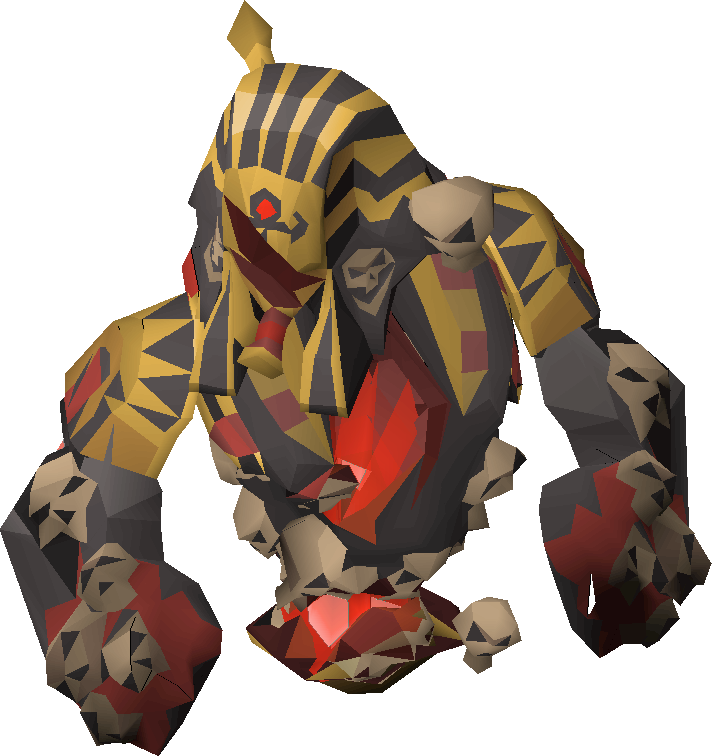 Tumeken’s enraged Warden, with its golden armour and red core